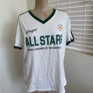 All Stars Women's White and Green Short Sleeve Tee